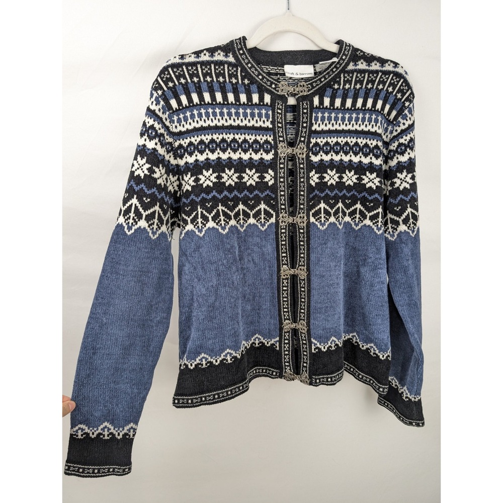Vintage Fair Isle Cardigan Sweater Size S Bu Nordic Apre Ski Frog Clasp Cottage